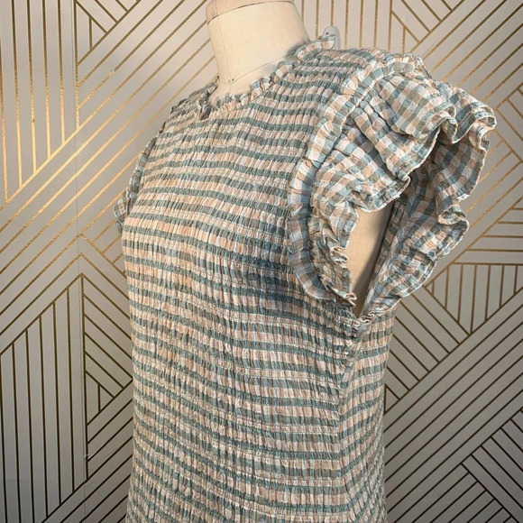 Veronica Beard Cici White Seersucker Smocked Mini Dress Ruffle Hem Size 12 NWT - Picture 7 of 12